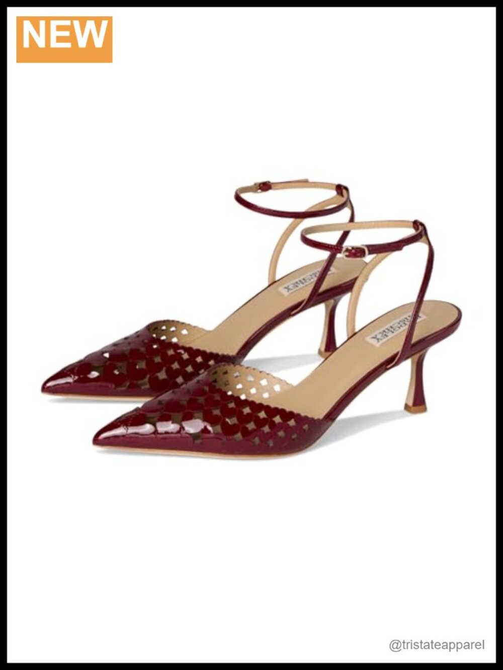 Badgley Mischka Omelia Leather Pointed Toe Kitten Heel Ankle Strap Pump